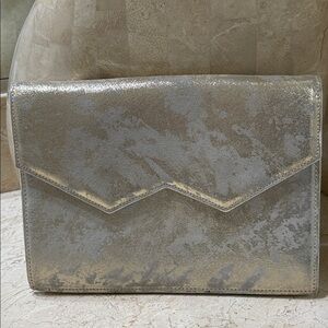 Elegant FACINE Gold & Silver Metallic Leather Clutch Made in Spain